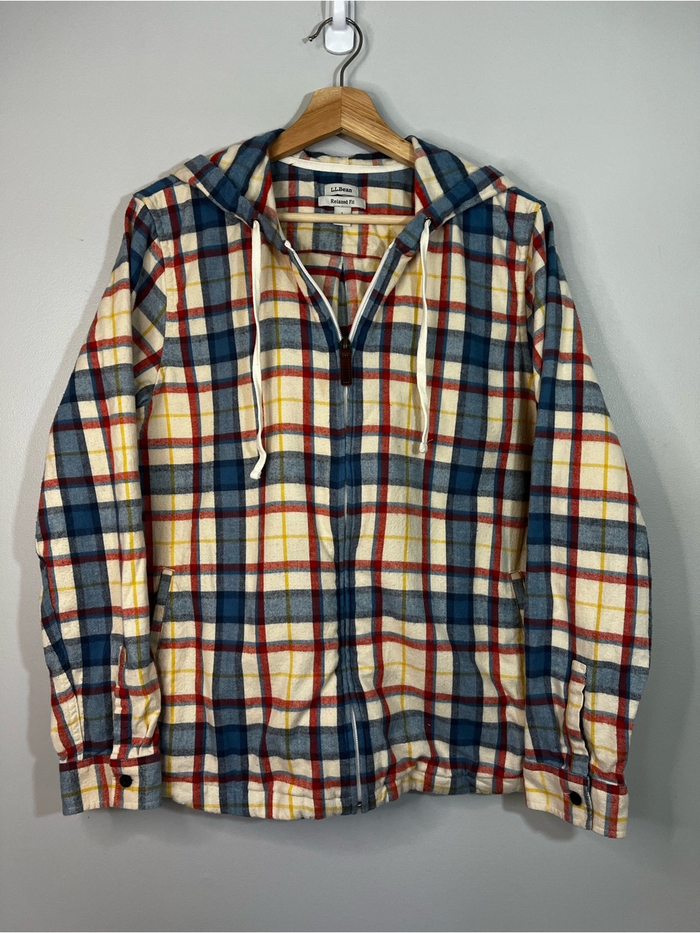 L.L.Bean 100% Cotton Flannel Plaid Hooded Zip Shirt Shacket Jacket Women’s Large